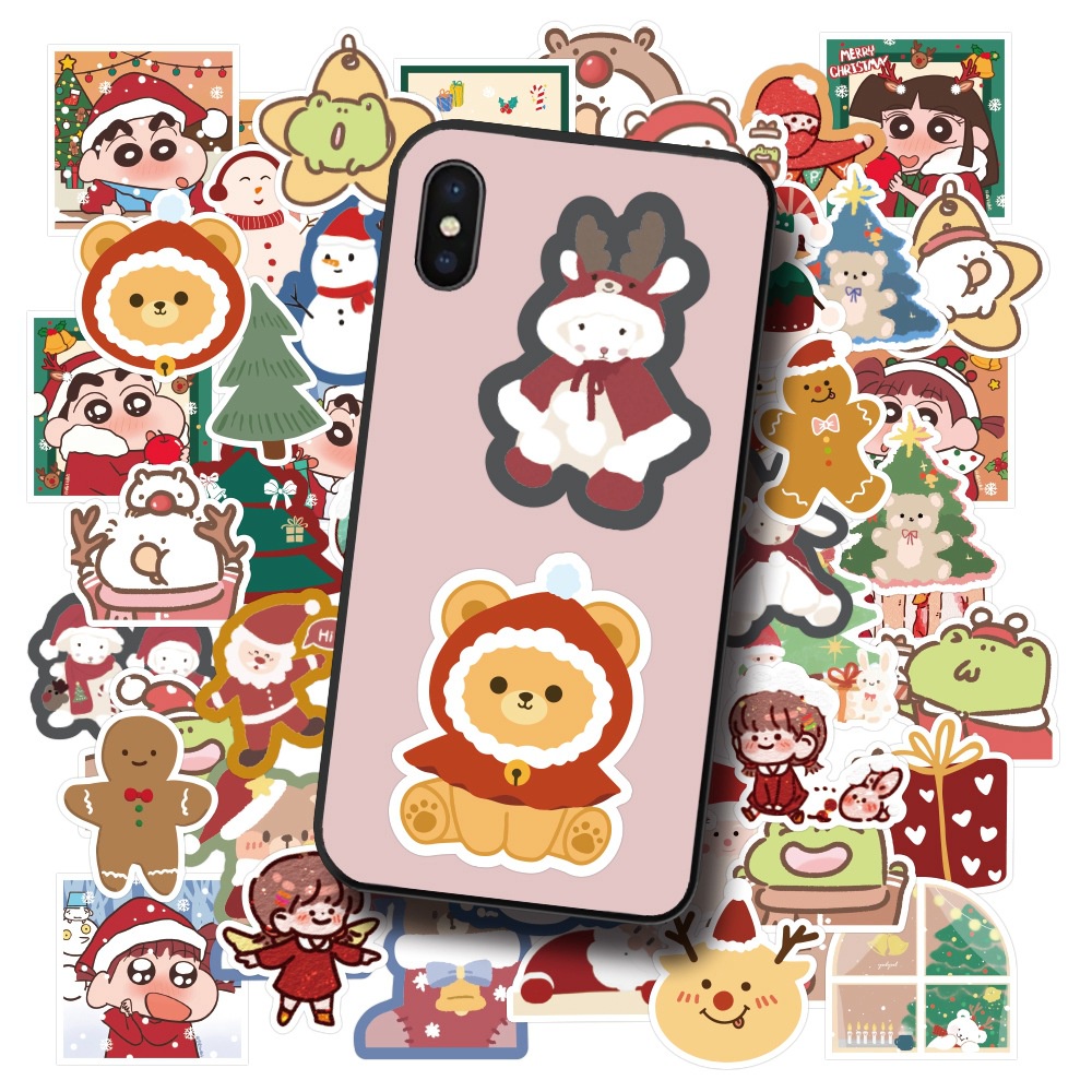 60 lucu stiker Natal boneka kartun krayon kecil baru termos Piala stiker bagasi tangan Buku stiker k