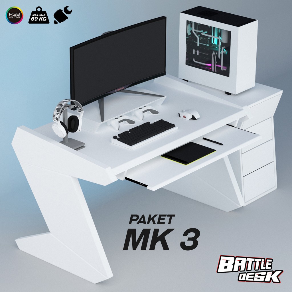 PAKET Meja Komputer Gaming PC Desk RGB Murah 128x80  PAKET Meja Komputer Gaming PC Desk RGB Murah 128x80