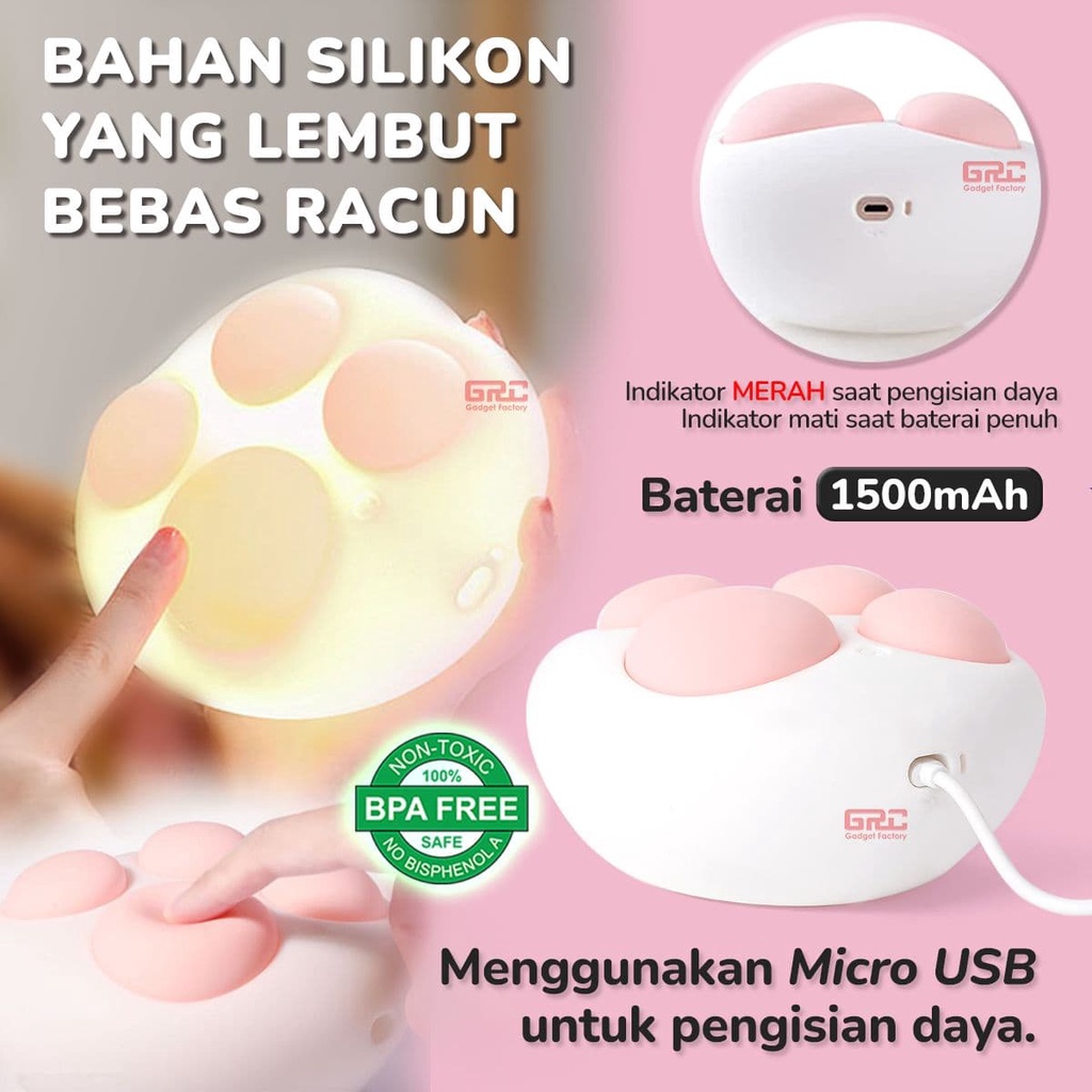 Lampu Tidur Silikon Sentuh Telapak Kaki Kucing Night Light Silicon Cat