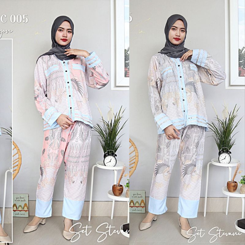 One Set Panjang Wanita | PIYAMA set Kemeja Panjang Rayon