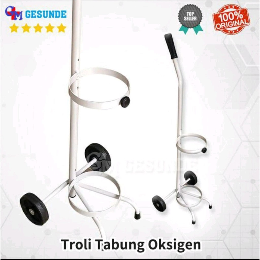 TROLI TABUNG OKSIGEN 1m3 / TROLEY ALAT BANTU DORONG OKSIGEN / DUDUKAN OXIGEN