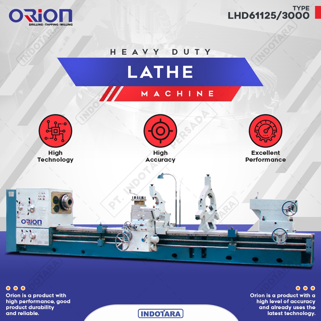 Mesin Bubut Besi Logam / Lathe Machine Orion- LHD61125/3000