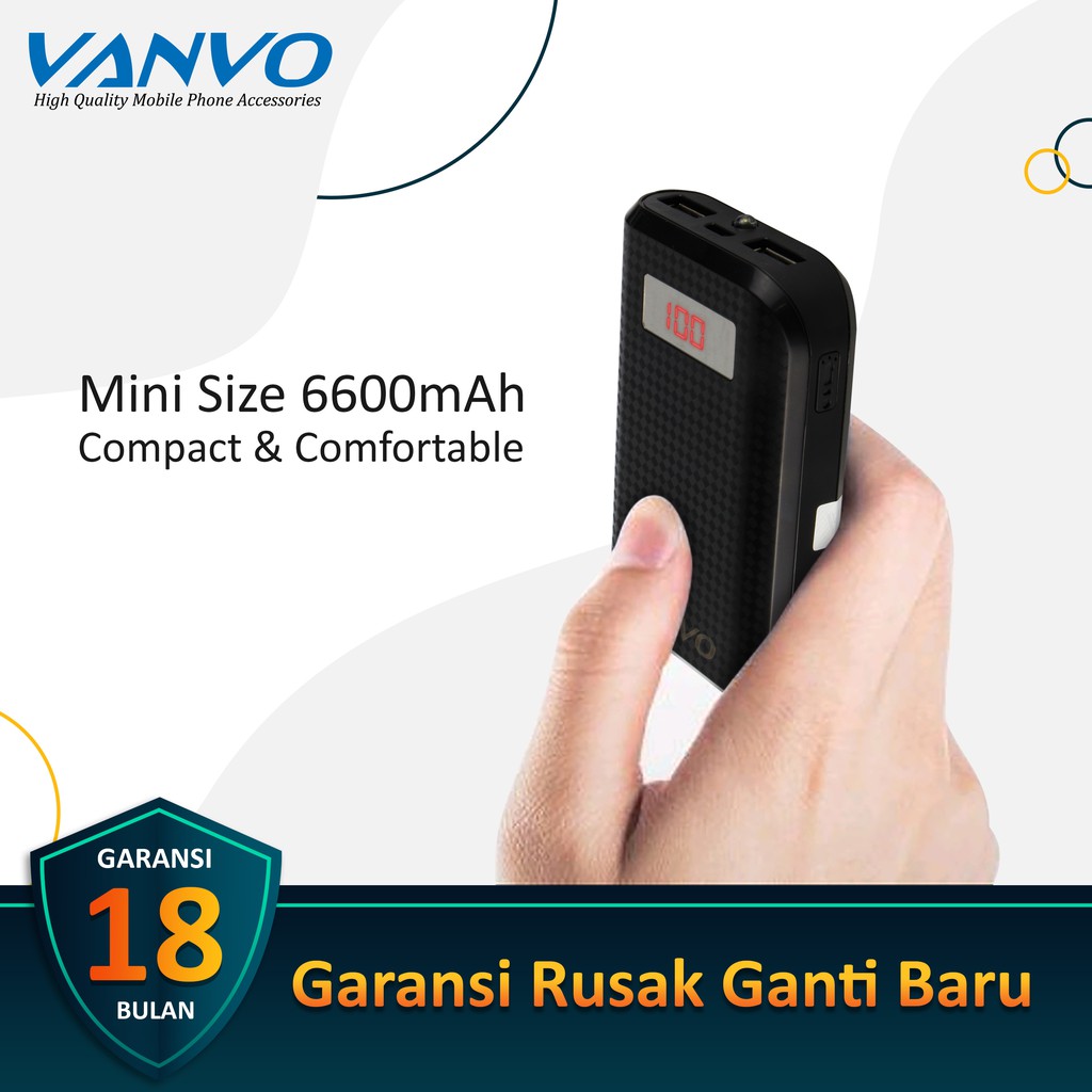 POWER BANK POWERBANK 6600 MAH VANVO VCT-T34 ORIGINAL DUA OUTPUT POWERBANK