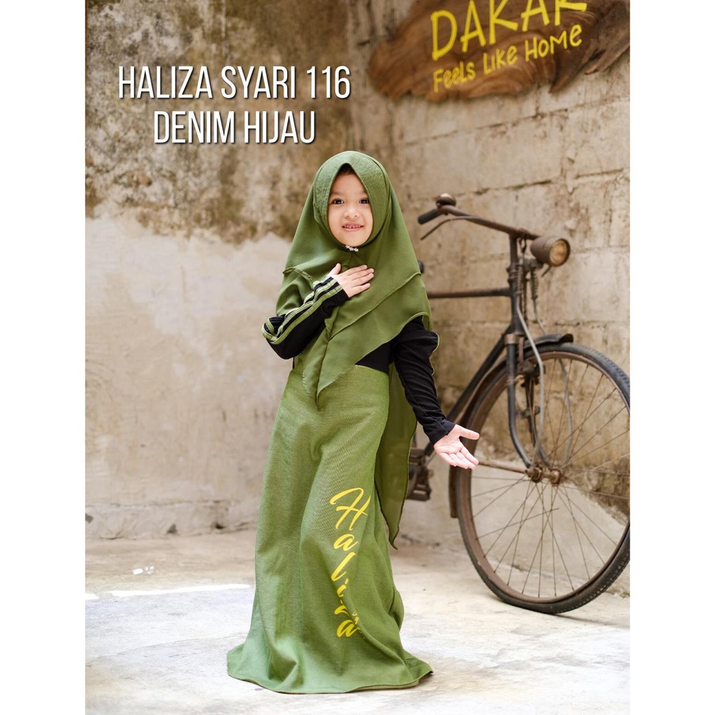 Haliza Syari Sporty 116 denim Hijau (set khimar) Anak