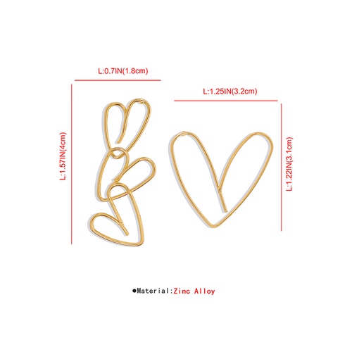 LRC Anting Tusuk Fashion Golden Alloy Hollow Heart Asymmetrical Earrings V36088