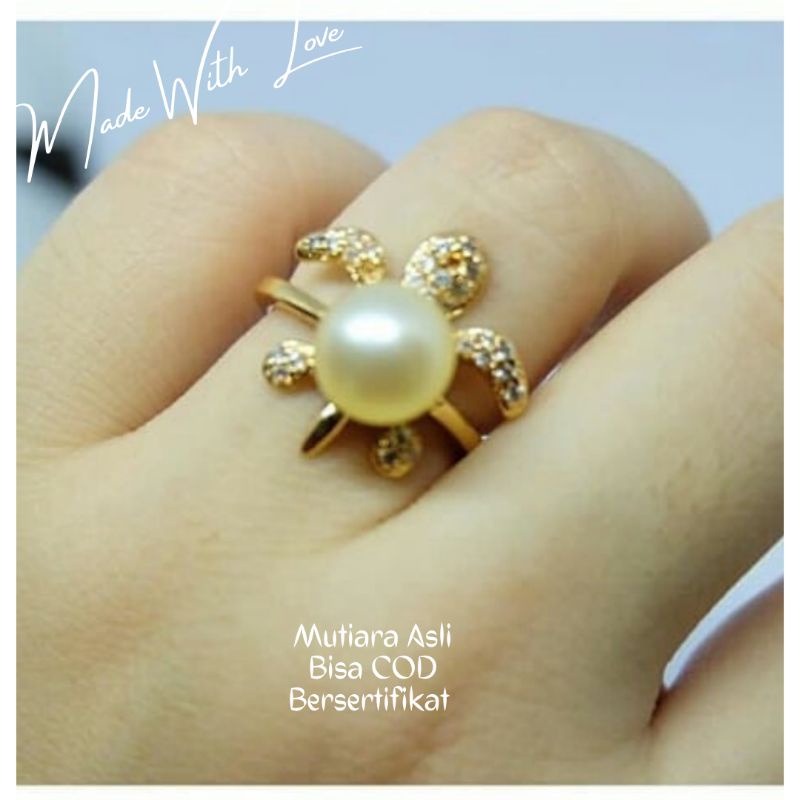 Aksesoris Fashion Cincin Korean Style Murah Mutiara Air Tawar Model Kura Kura Bersertifikat Anti Kar