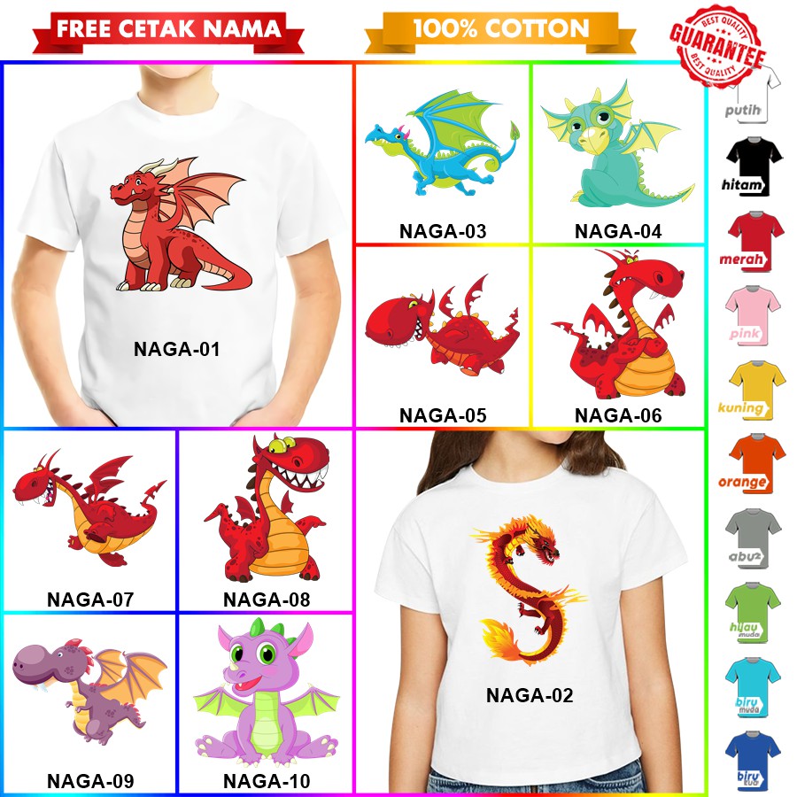 [FREE NAMA!!] Baju Kaos ANAK DAN DEWASA NAGA DRAGON BANYAK MOTIF