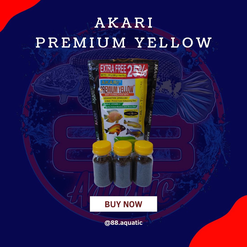 Akari Premium Yellow 20gr Repack Pelet Pakan Ikan Channa Cichlid Murah