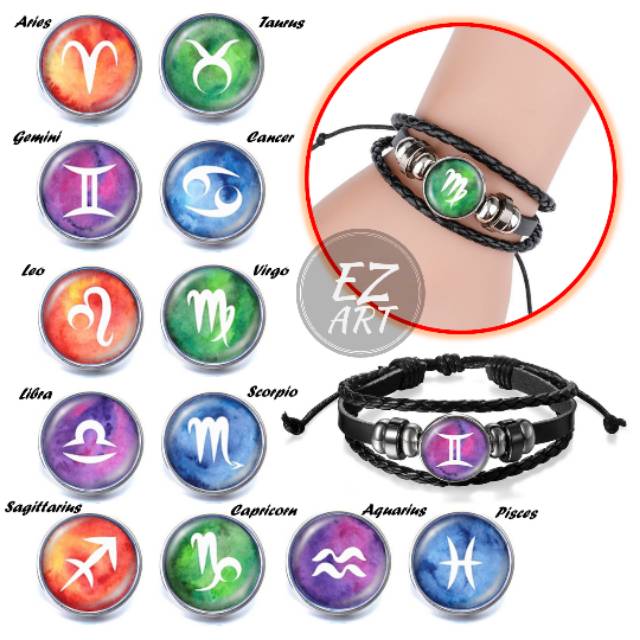 TERBARU! Gelang 12 lambang zodiak zodiac konstelasi kulit Multilayer keren