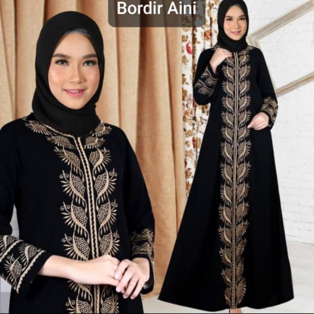 New Abaya Gamis Maxi Dress Arab Saudi Bordir Aini Turki Umroh Dubai Turkey India Wanita Hitam