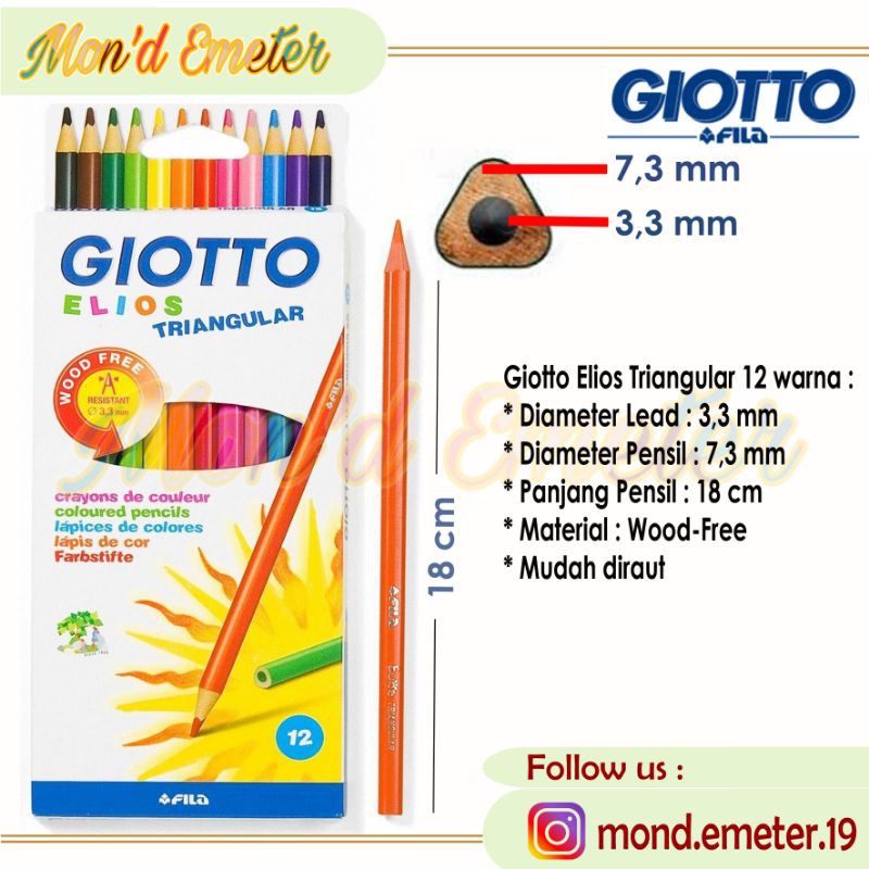 

Giotto Elios Triangular Pencil Color Wood Free 12 Warna Original Lyra - Alat Tulis - Stationery