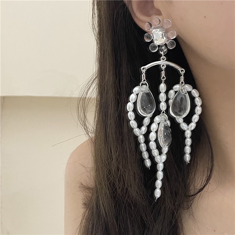 Anting Tusuk Gantung Bahan Sterling Silver 925 Hias Mutiara Gaya Retrobarok Oversize Untuk Wanita