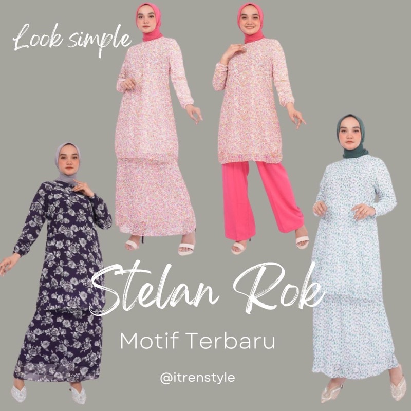 TERMURAH SETELAN ROK  / BAJU KURUNG MALAYSIA MOTIF TERBARU FLOWERS
