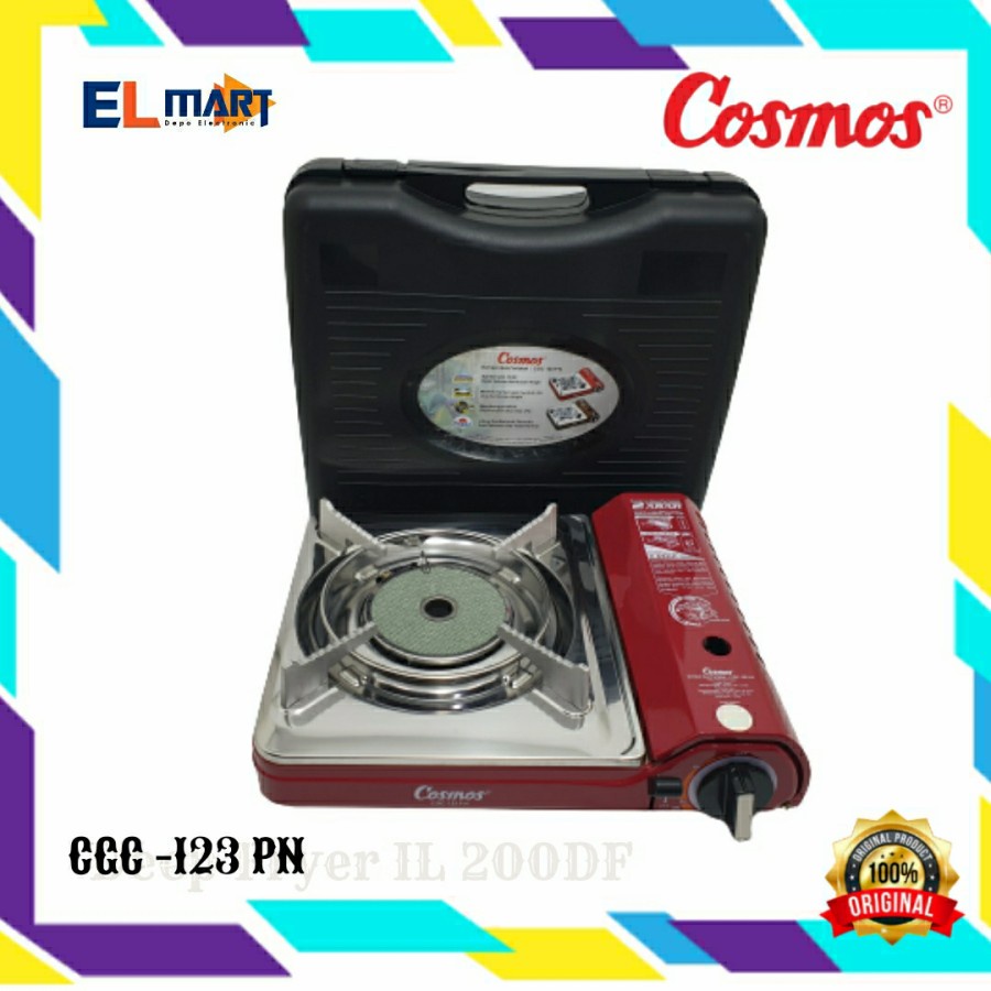 Kompor Portable COSMOS + Koper  2in1 CGS 123P / kompor travelling Gas Butane + LPG  CGS123P - 123 P