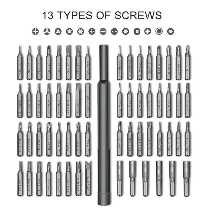 Obeng Set Mobile Phone Repair Kit Magnetic Bits 63 in 1 - Quk63 - Gray