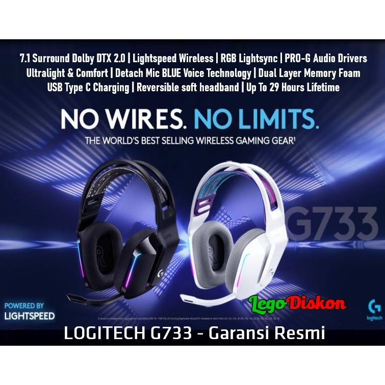 LOGITECH G733 Wireless 7.1 Dolby Surround Gaming Headset RGB Lightsync - Lightspeed Wireless