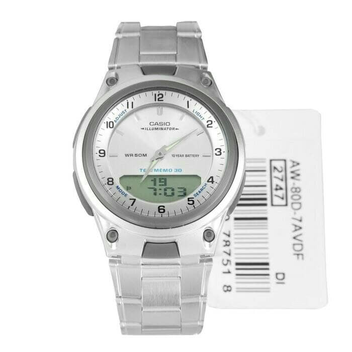 JAM TANGAN CASIO AW-80D-7A PRIA SILVER WHITE ORIGINAL