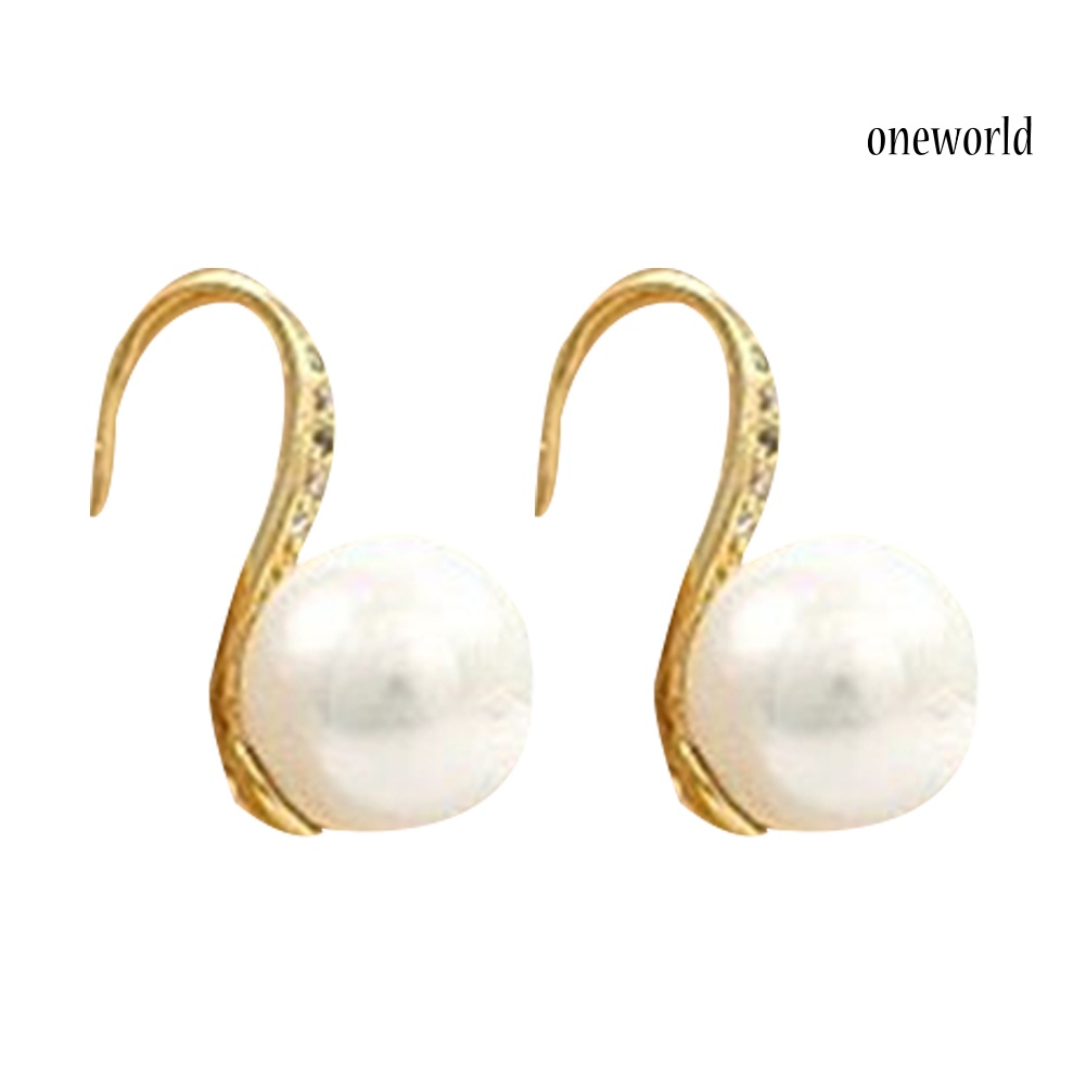 OW@ Fashion Faux Pearl Drop Rhinestone Inlaid Hook Earings Women Piercing Jewelry