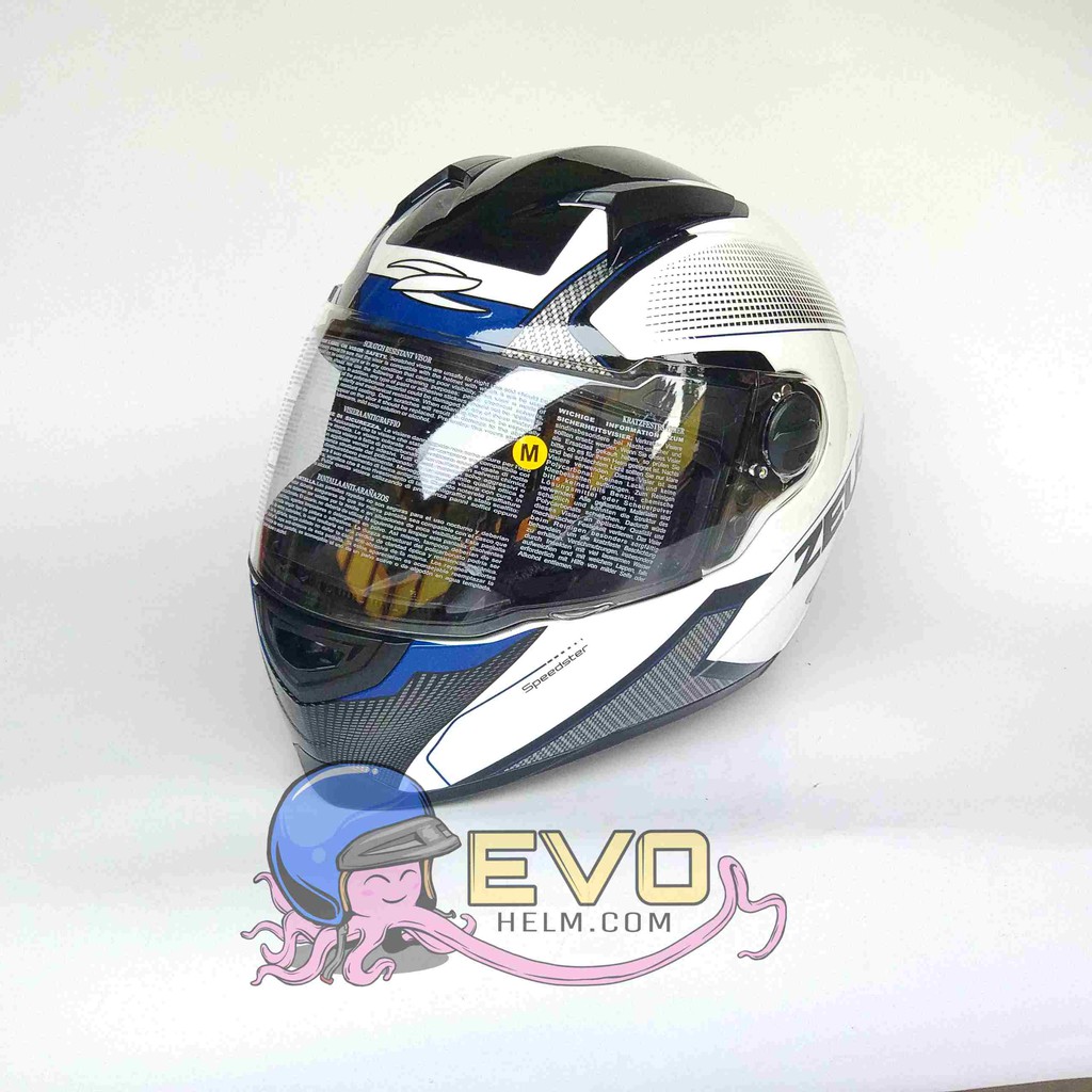 HELM ZEUS FULL FACE WHITE AL6 BLUE - FREE SMOKE VISOR ZEUS ORIGINAL ( ONGKIR 2KG )