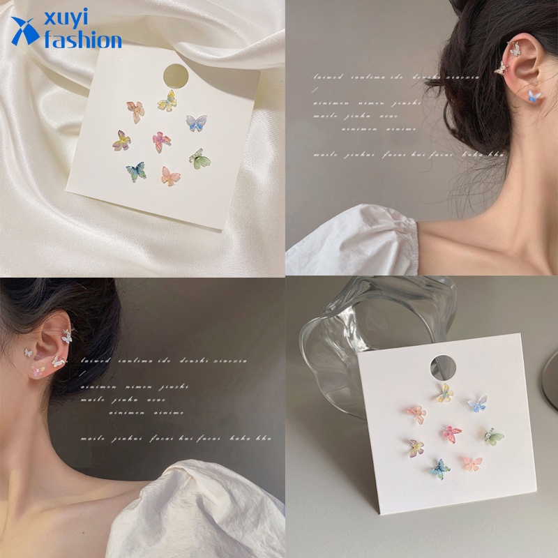 1 Set Korean Fashion Color Acrylic Butterfly Earrings Set Temperament Stud Earring Women Jewelry Accessories Gift