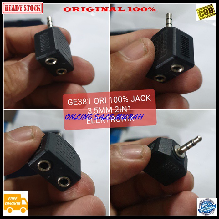 G381 3,5mm mm 2in1 spliter konektor splitter aux mic mik conektor audio acc handphone hp jek jack microphone laptop komputer smule multi original cewe akai akay cowo adapter sambungan sound extension penyambung suara headset headphone converter male canon