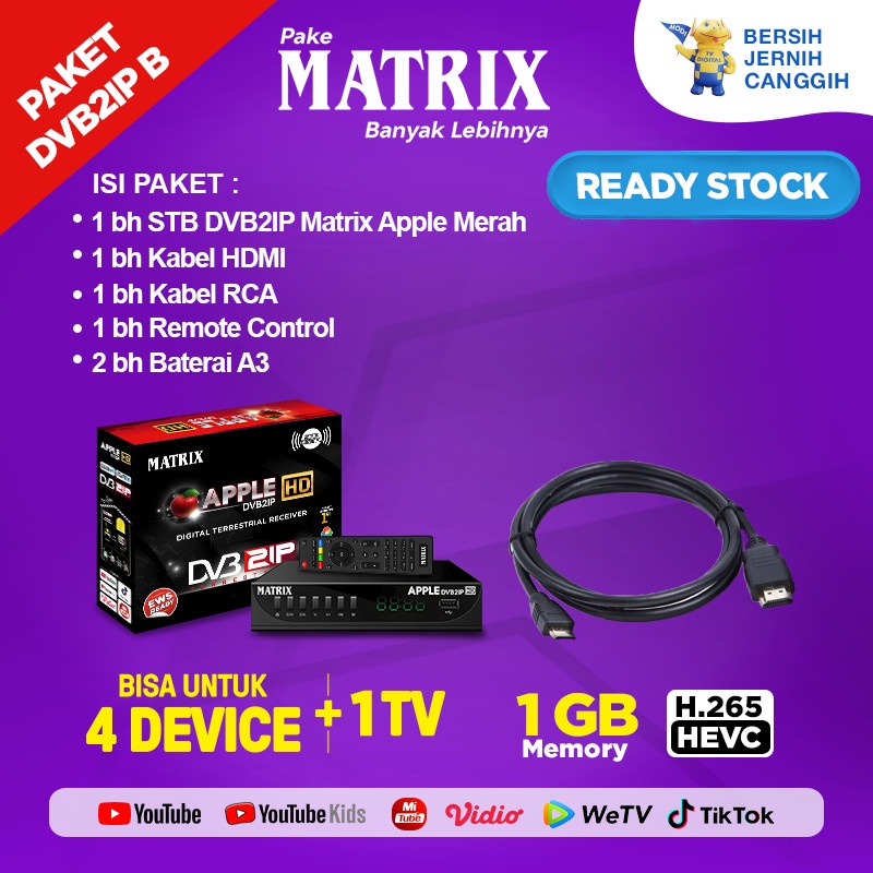 set top box NEW - SET TOP BOX DVB2IP TV DIGITAL MATRIX APPLE MERAH + HDMI grosir digital berkualitas