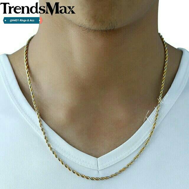 Kalung Titanium Pria Gold Combination 60 Cm - Kalung Pria