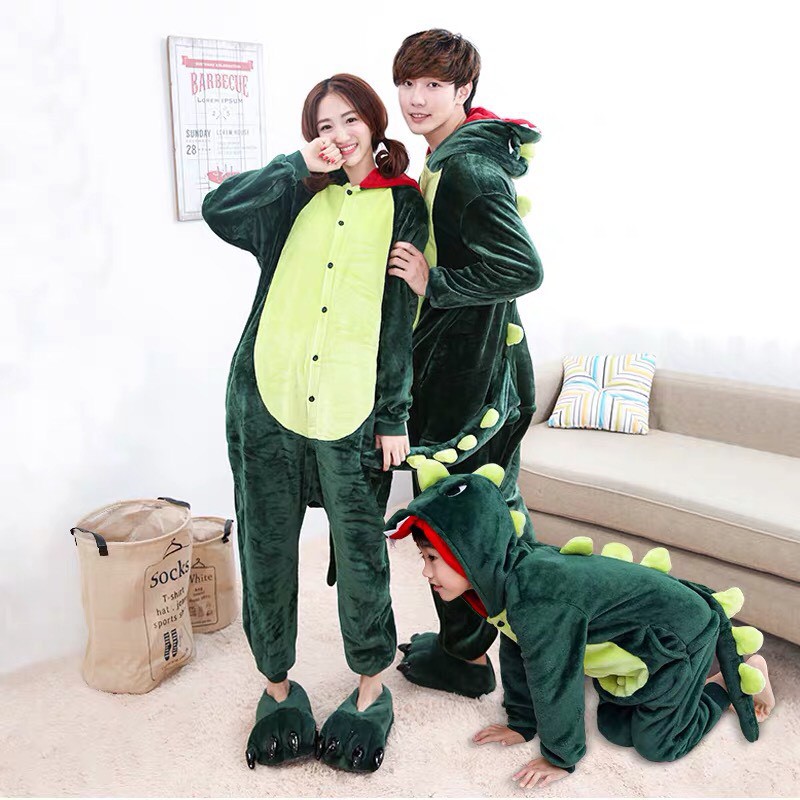 BAJU ONESIE DINOSAURUS DINO HIJAU KOSTUM COSPLAY PIYAMA