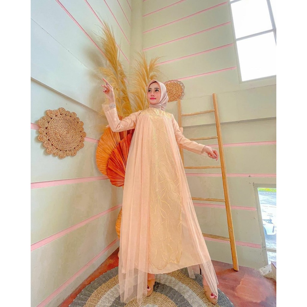 Geraldine Maxy Gamis Maxi Muslim Brukat Tile Kondangan Dress Terlaris