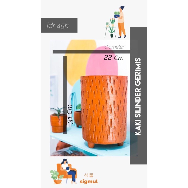 Pot Terakota / Pot Gerabah / Pot Teracotta / Tanah Liat Kaki Silinder Gerimis