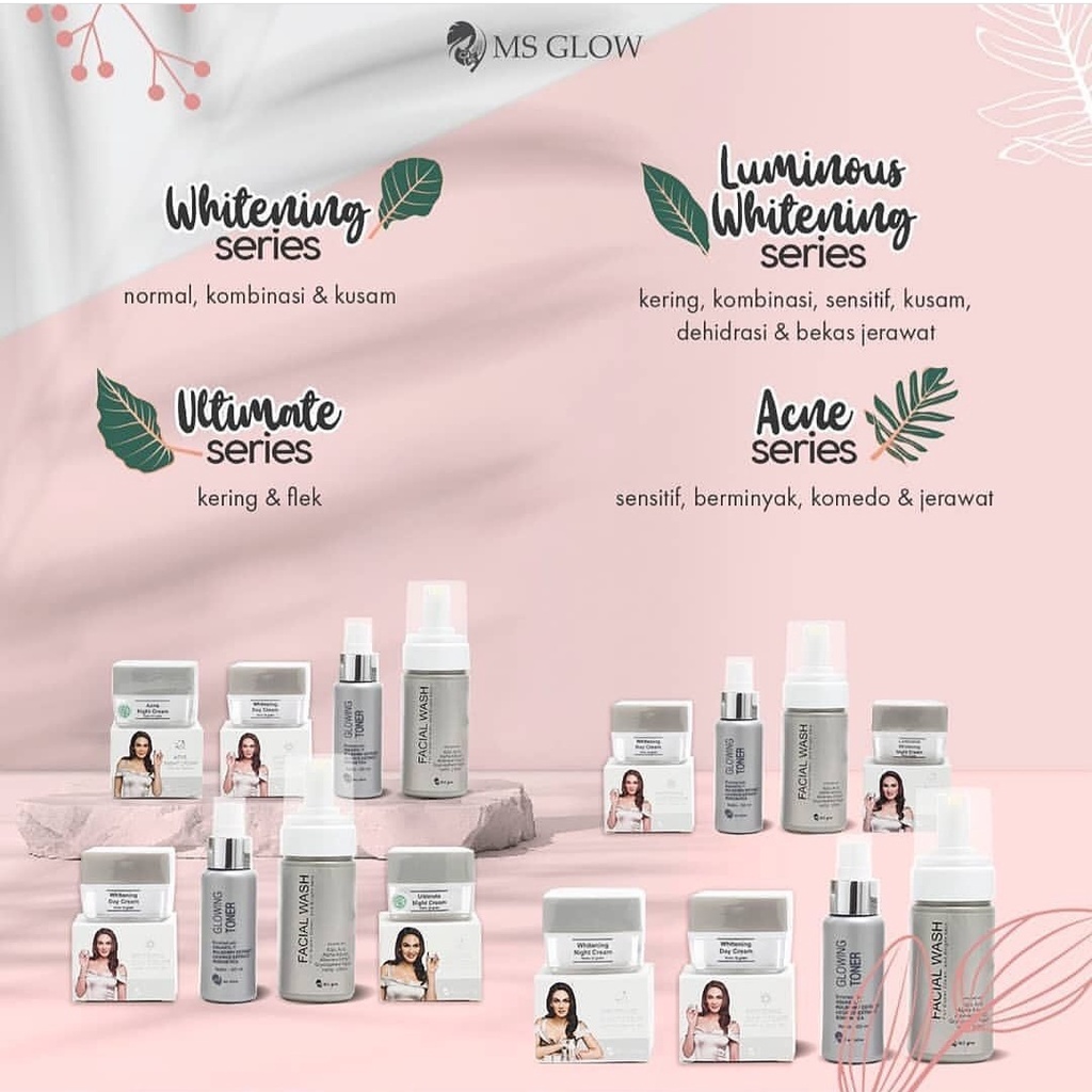 MS GLOW MSGLOW All Series Whitening Ultimate Acne Luminous | Paket Pencerah Wajah | Skincare Free Pouch