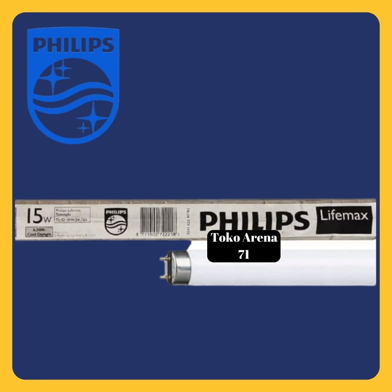 LAMPU TL NEON PANJANG PHILIPS LIFEMAX TL 15W 15 WATT 15WATT NEON TL-D PHILIPS 765 WHITE PUTIH 45CM 4