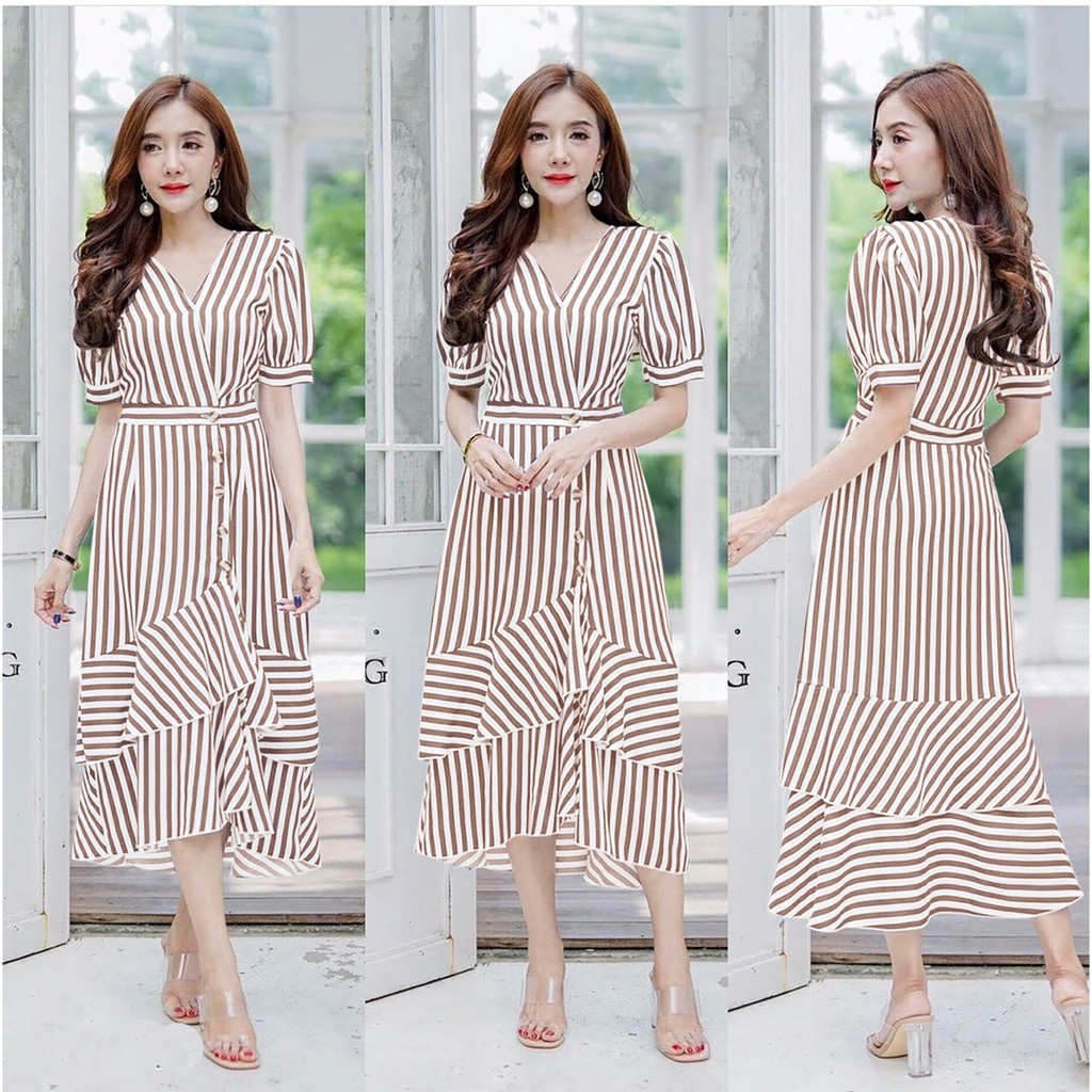 WSE390 - Long Dress Stripe Dress Salur Twistcone PREMIUM UK L- XL LD 100 CM PJ 120 CM PREMIUM QUALITY