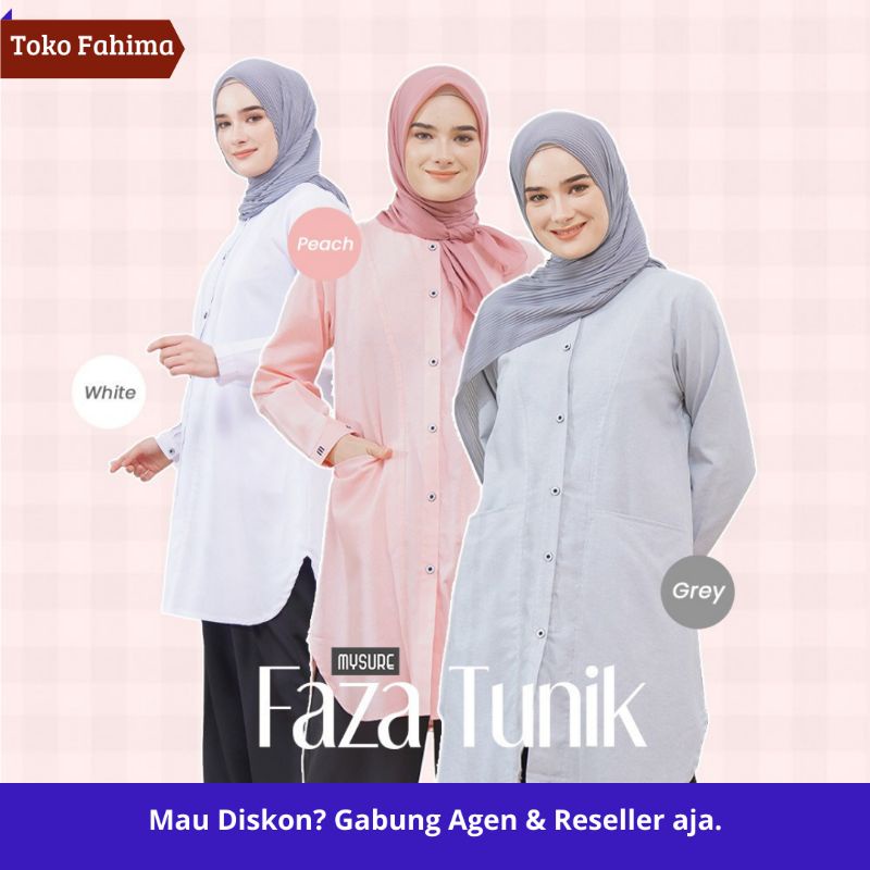 atasan wanita Tunik kantor cewek lengan panjang warna putih peach abu abu Faza brand by Mysure