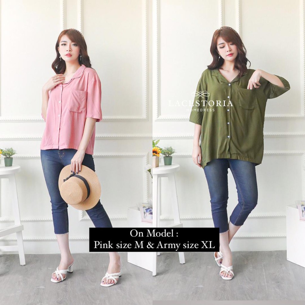 BOWLING - Oversized Shirt Hawai Kemeja Pantai Basic Polos Ukuran Besar Kancing Rayon Unisex-2