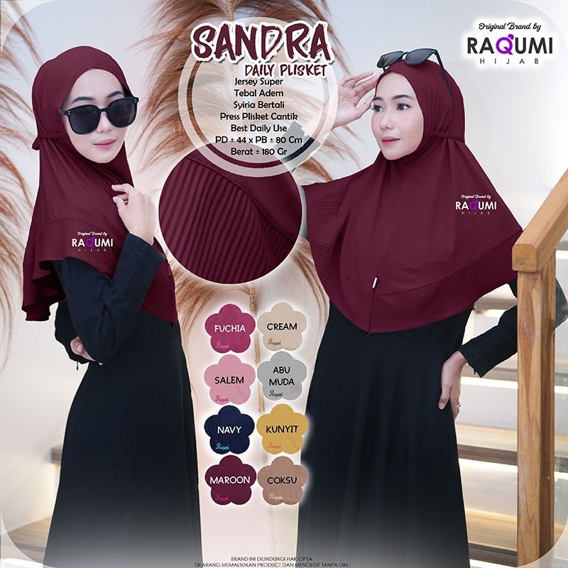 SANDRA DAILY PLISKET ORIGINAL RAQUMI HIJAB | JILBAB JERSEY RAQUMI | JILBAB DAILY RAQUMI