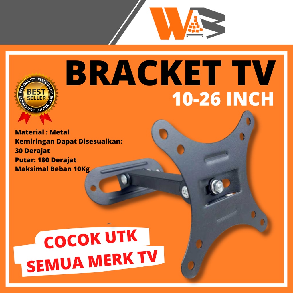 COD Bracket tv | Breket tv | Braket tv 10 12 15 17 22 24 26 inch, Adjustable / Fleksibel Nunduk &amp; Tegak Besi Tebal Telescopic TV Bracket 100x100 Pitch for 10-26 Inch TV