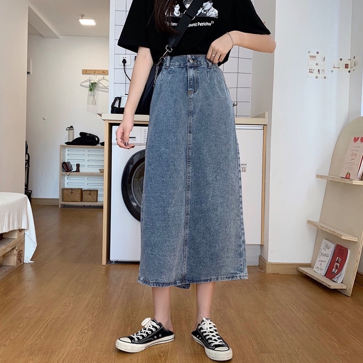 XIAOZHAINV Denim Rok Panjang Wanita Korean Style 1767