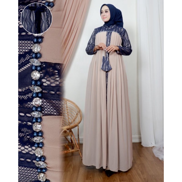 SatriaStore08 / Gamis Sabyan 2 Bahan Brokat Katun Mix Ceruty Babydoll / Gamis Pesta Mewah / Gamis Ko