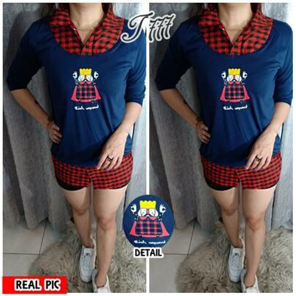 lq SWEATER KOMBI SQUARE blouse trendy murah elegan kemeja tangan panjang wanita KOTAK KATUN lucu im