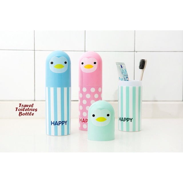 Travel toiletries bottle botol HAPPY tempat sikat gigi buat traveling ok  good quality