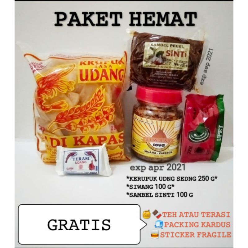 

paket hemat Krupuk udang siwang sambal pecel sibti