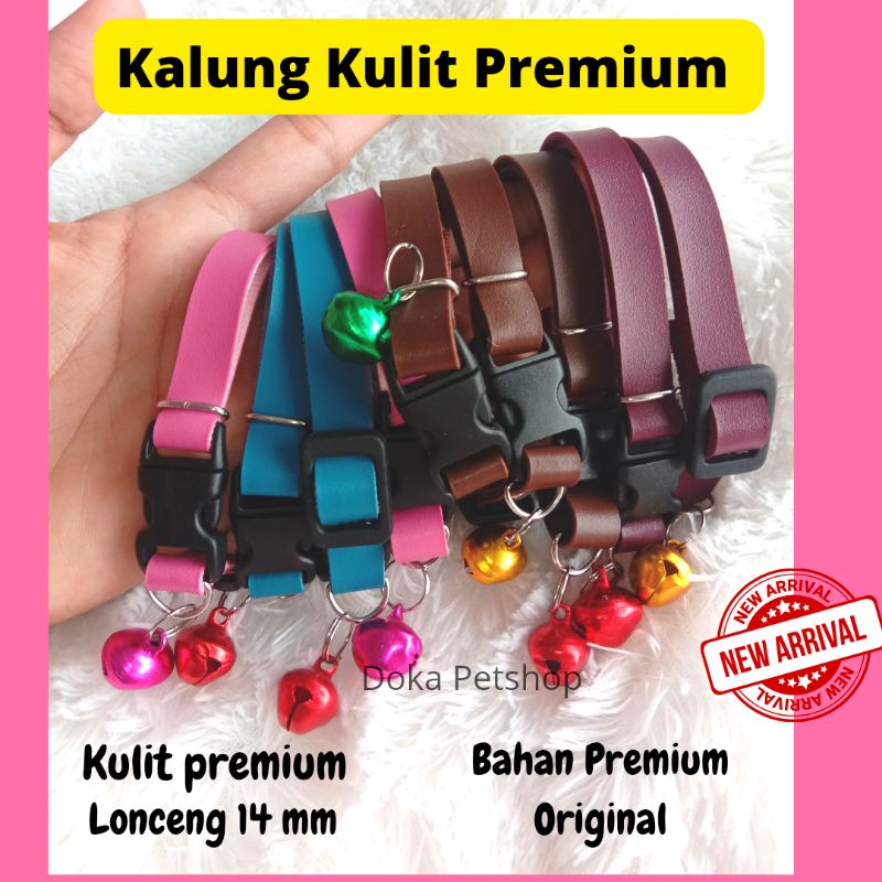 Kalung Kucing Kulit Premium Lonceng 14 mm