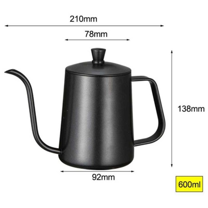 

Ceret Kopi Leher Angsa V60 Gooseneck Pourover Drip Kettle 600 ml Black - Hitam