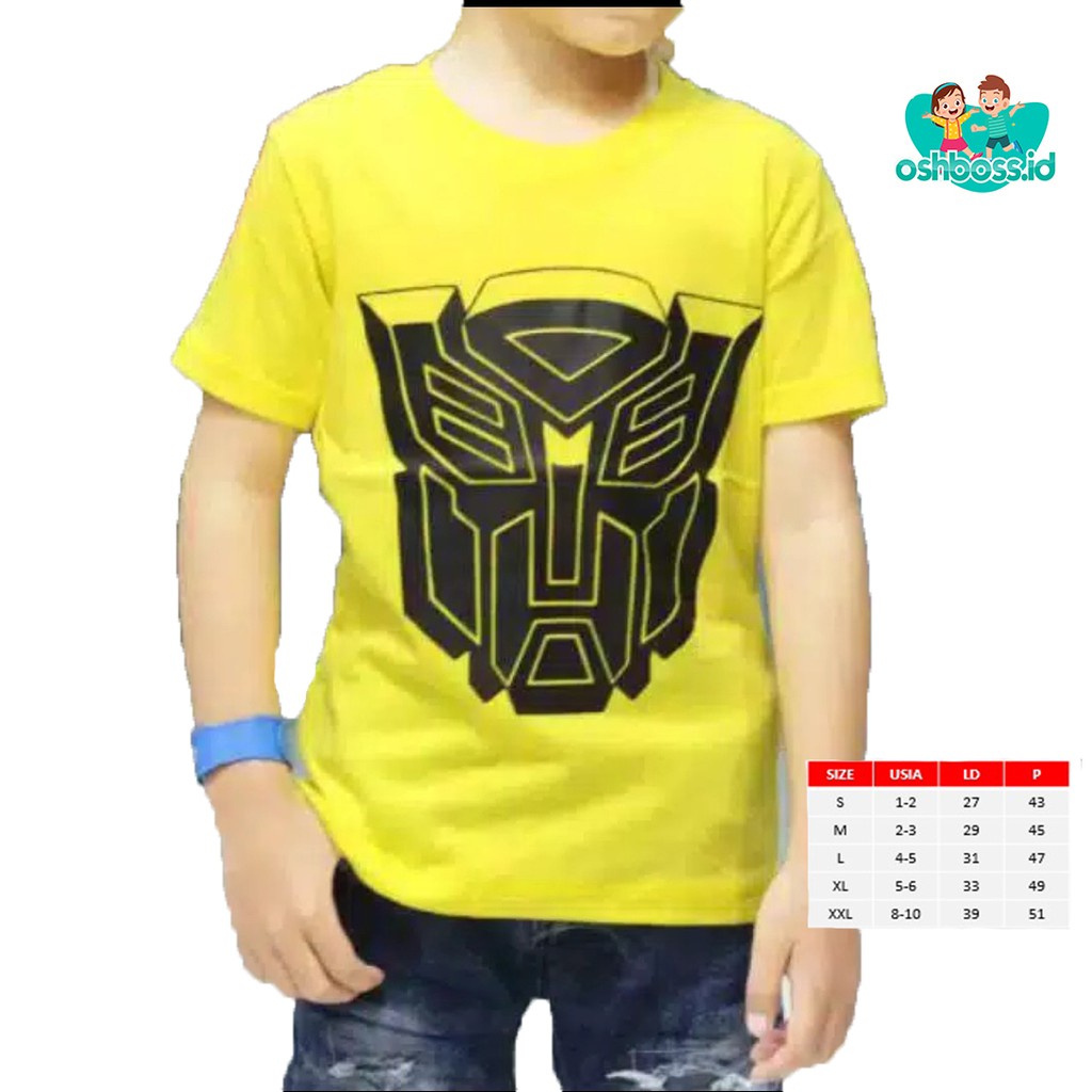 COD BAJU KAOS ANAK LAKI LAKI SUPERHERO TRANSFORMER KUNING OSHBOSS