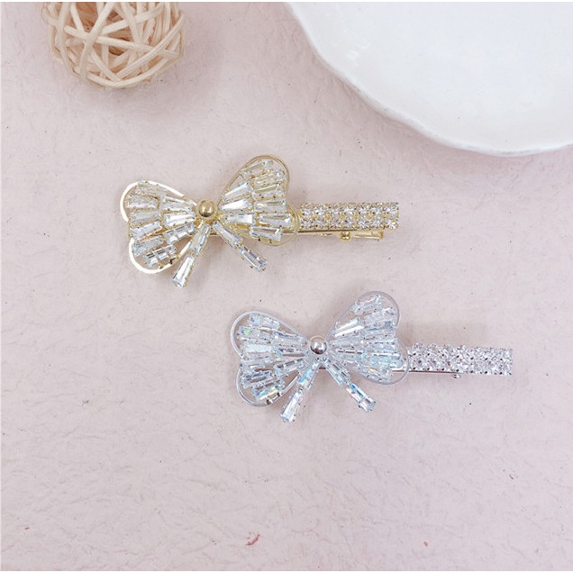 Popular Style Women Hair Accessories Korean Alloy Rhinestone Zircon Heart  Bowknot Hair Clip