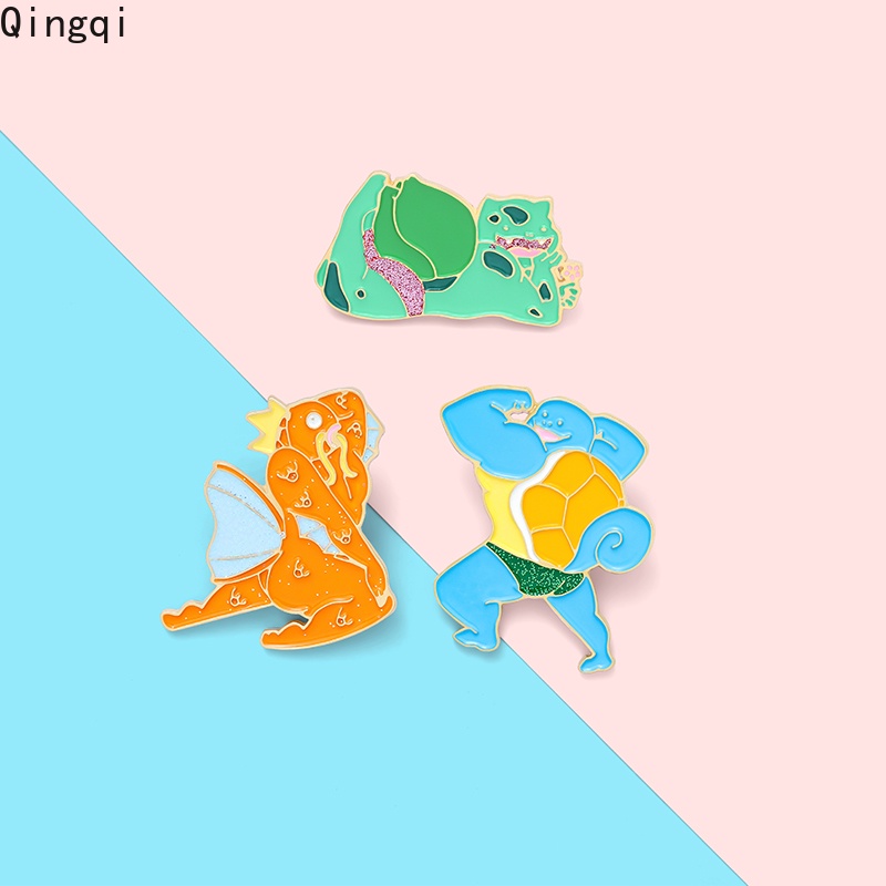 Bros Pin Enamel Desain Kartun Hewan Kebugaran Warna Hijau Biru Oranye Untuk Anak