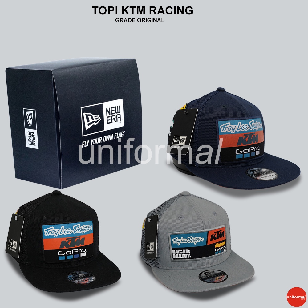 Topi Snapback KTM Trucker Motocross Grade ORIGINAL, Topi Hip Hop Podium Jaring Trail Racing Motor Cross Cap GoPro Troy Lee Designs Abu Hitam, Pria Dewasa Ori Distro Murah Premium Import 100% Anak Laki Laki Wanita Unisex Bordir Polos