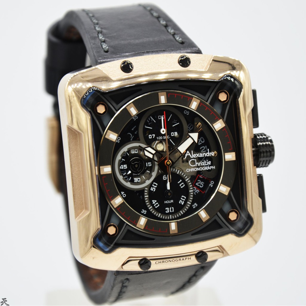 Alexandre Christie 100% Original AC3030 Jam Tangan Pria Stainles leather black rosegold