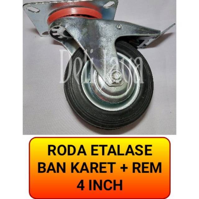 Roda Karet Rem Etalase Roda Steling Roda Troli 4 inch